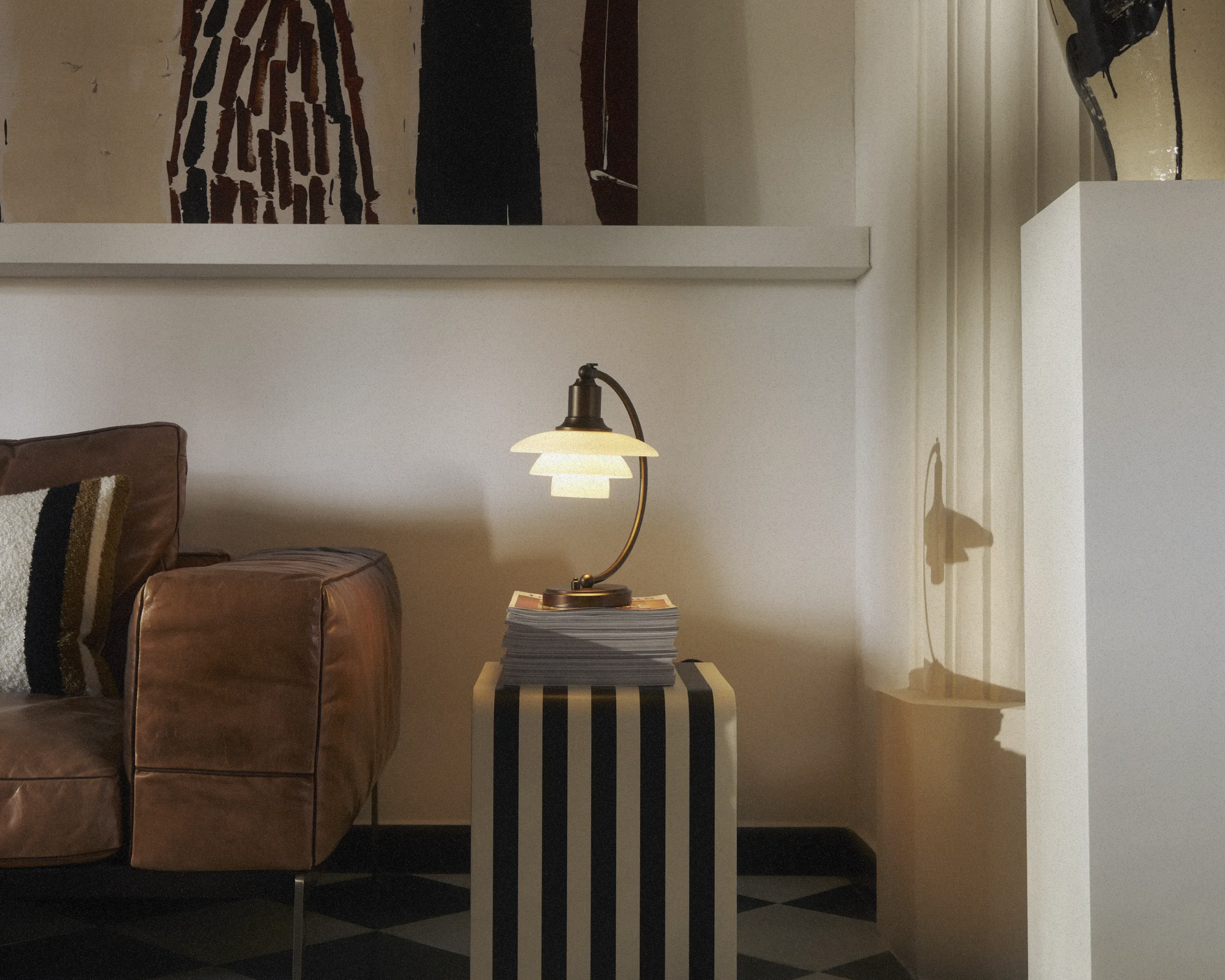 PH 2/2 Luna Aged Brass Opal Table Lamp