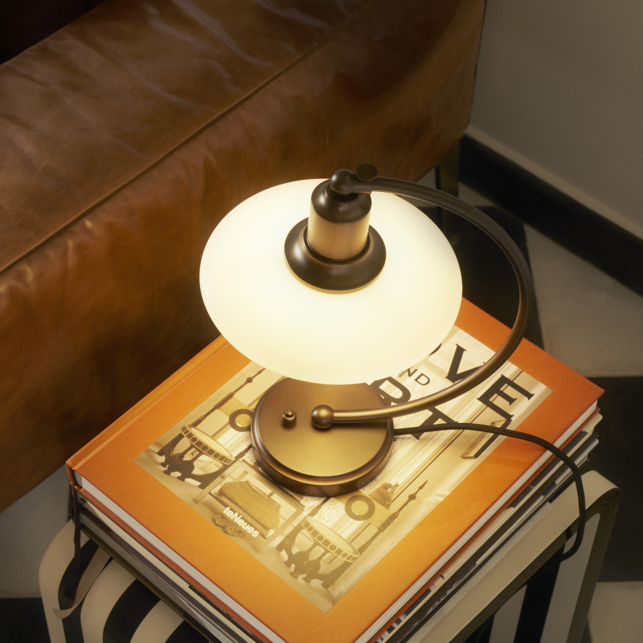 PH 2/2 Luna Aged Brass Opal Table Lamp
