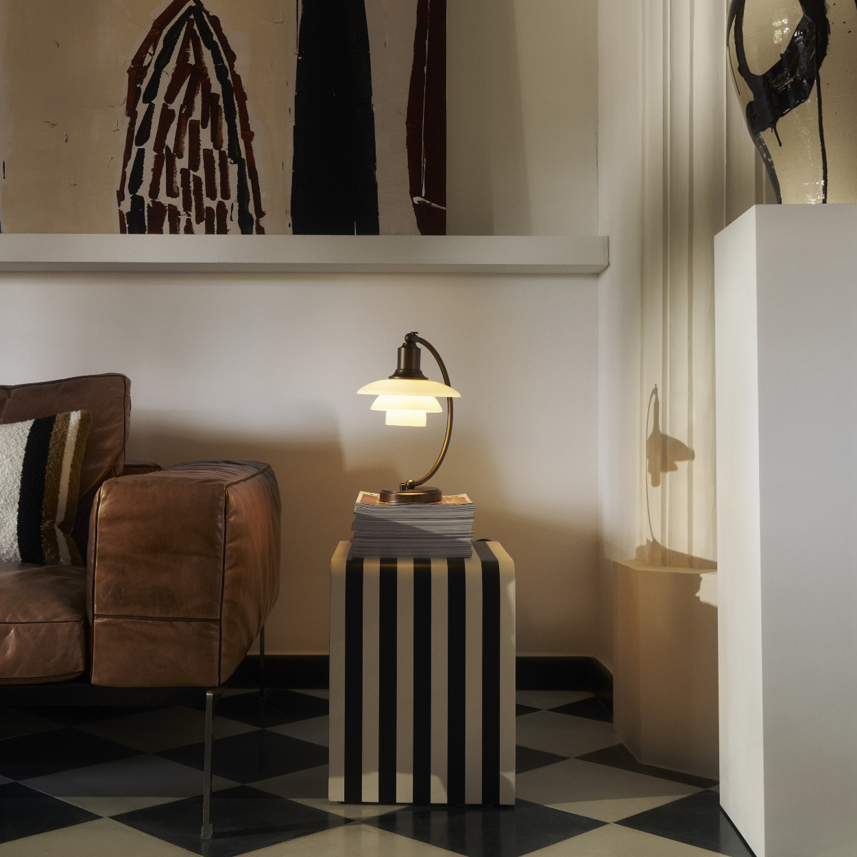 PH 2/2 Luna Aged Brass Opal Table Lamp