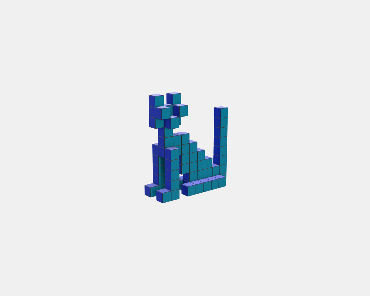 Authentic Vitra Panton Cubes Cat by Verner Panton in Two-Tone Blue, classic decorative animal sculpture